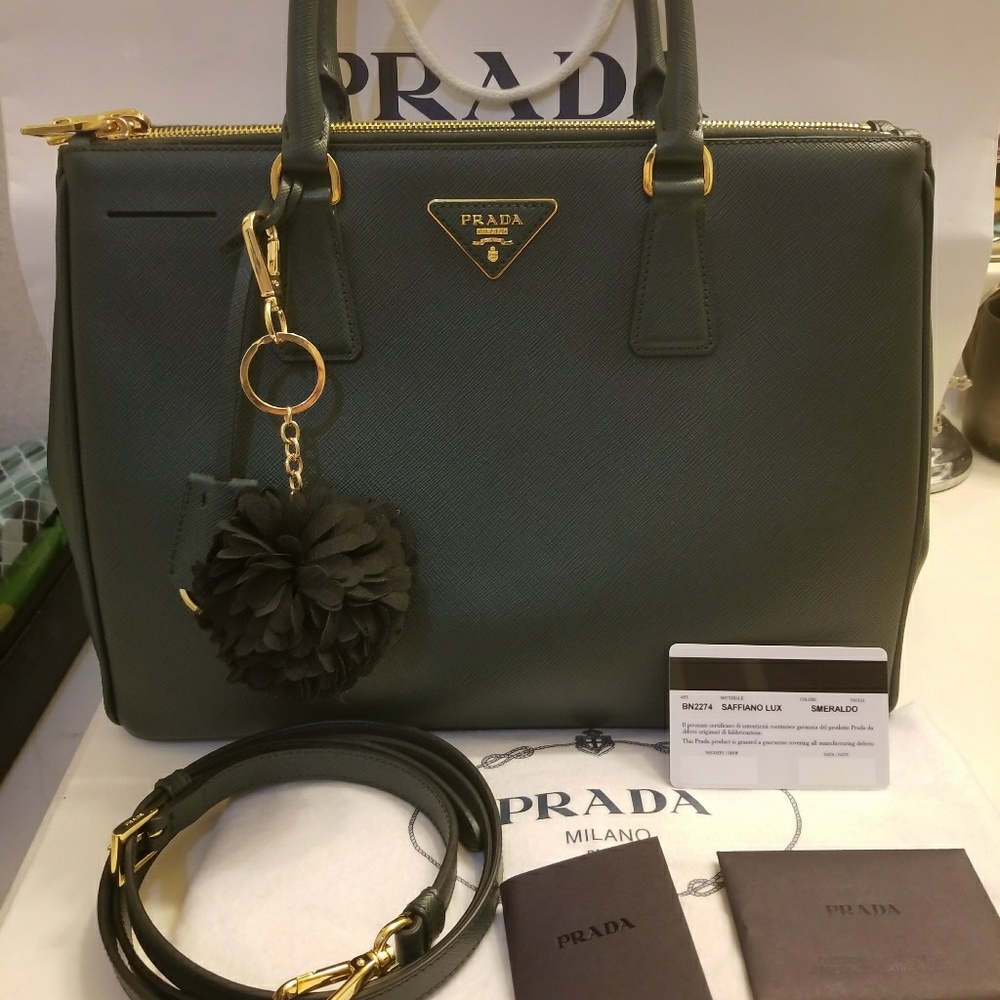 NEW Prada Saffiano Double Zip Lux Bag W Receipt